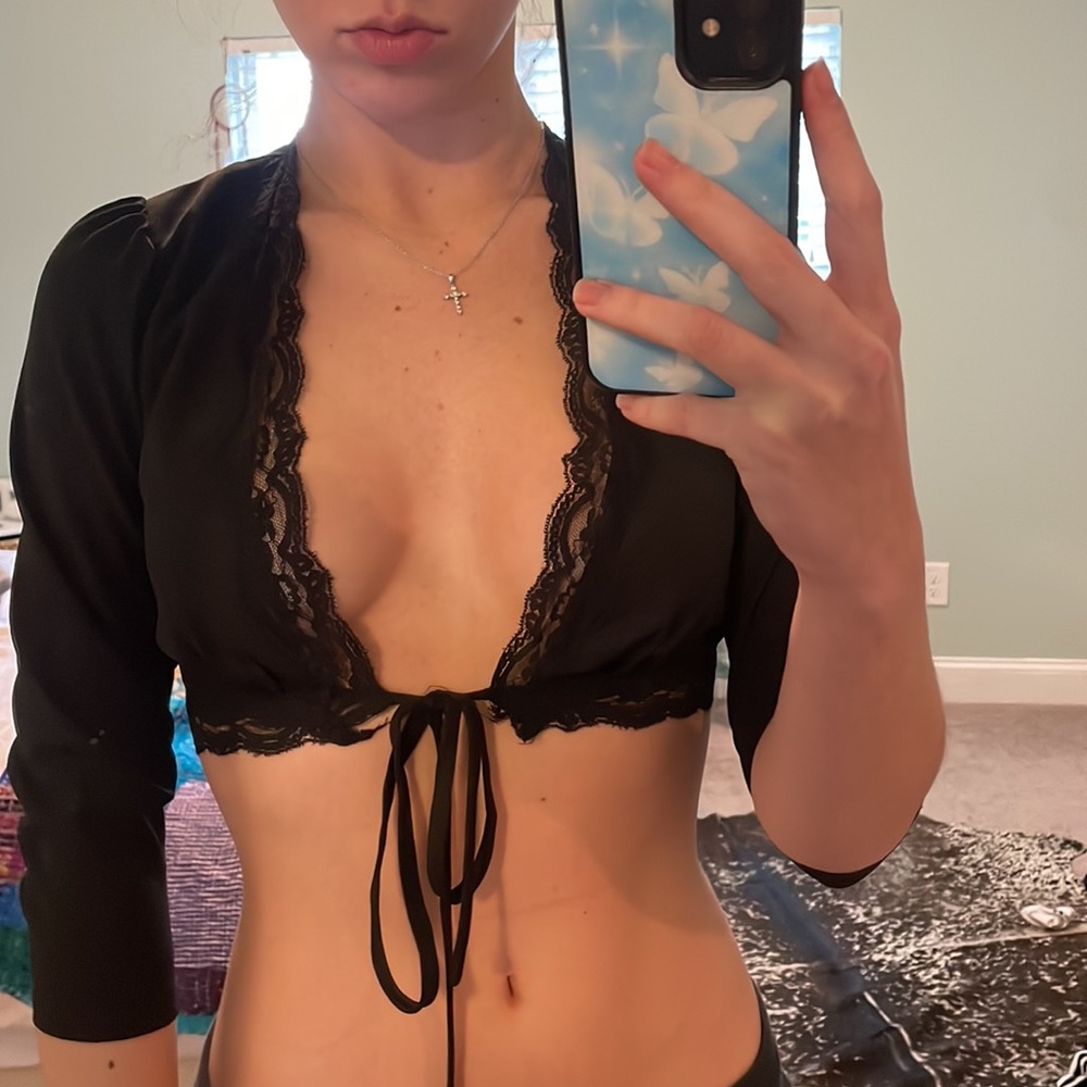 Princess Polly black lace front tie top